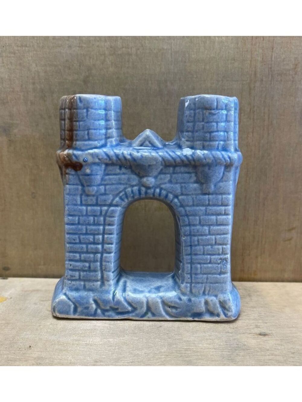 Vintage Blue Ceramic Castle Figurine Marked Korea